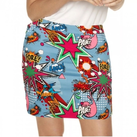 Royal & Awesome Womens Partoon Golf Skort Loud Cartoon Comics Side Zip Size 14 - Picture 2 of 14